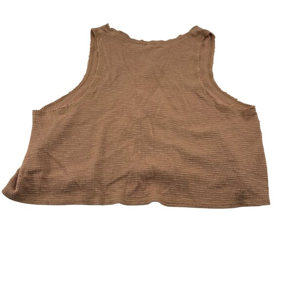 Aerie Women's XL Sleeveless Cropped Henley Tank Top Waffle knit Taupe Brown - Picture 5 of 6